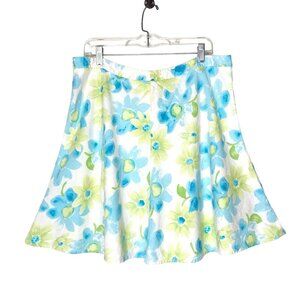Vintage Linen Blend Blue and Lime Green Floral Print Skirt by George Women’s 18